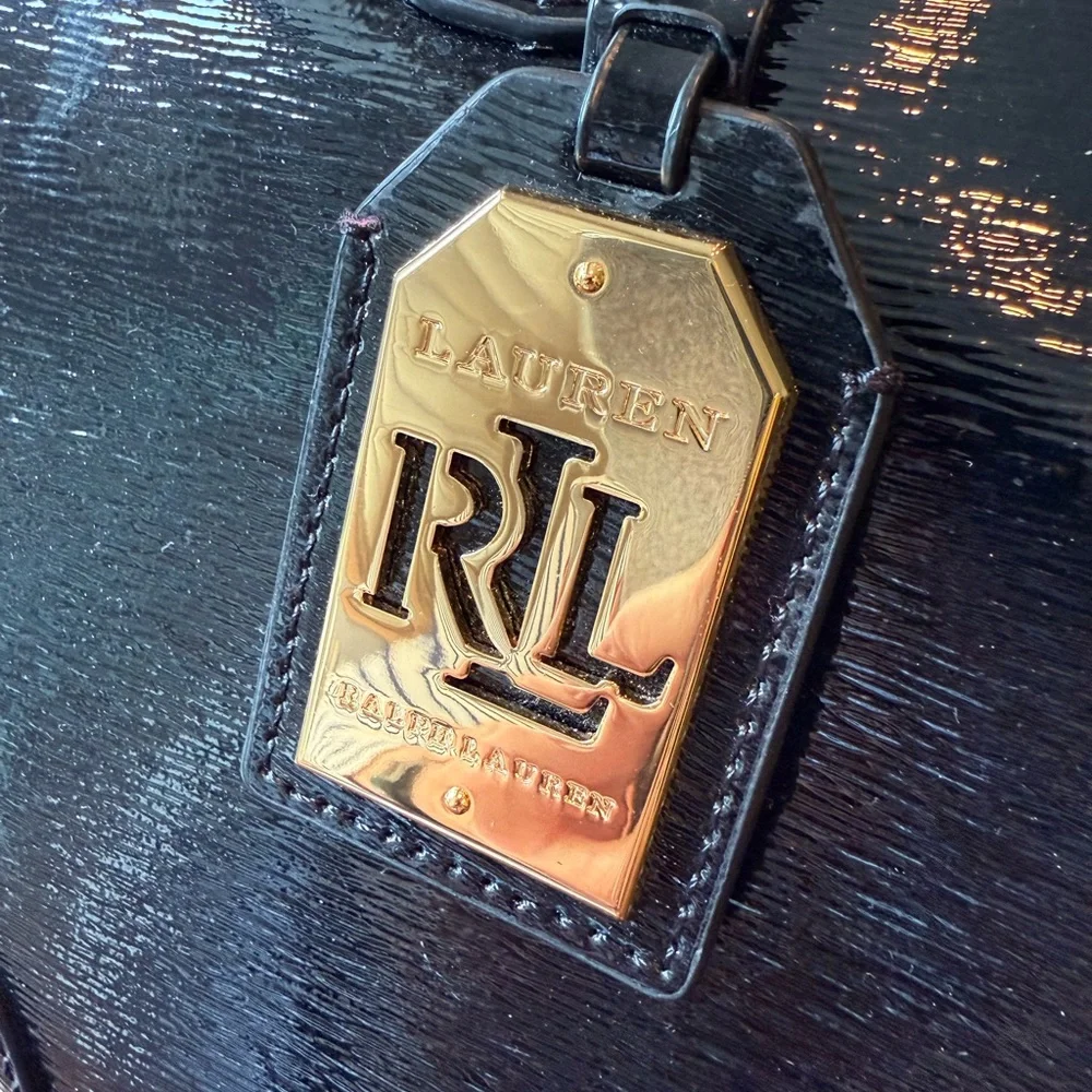 Lauren Ralph Lauren Black Patent Leather Satchel with Gold Hardware